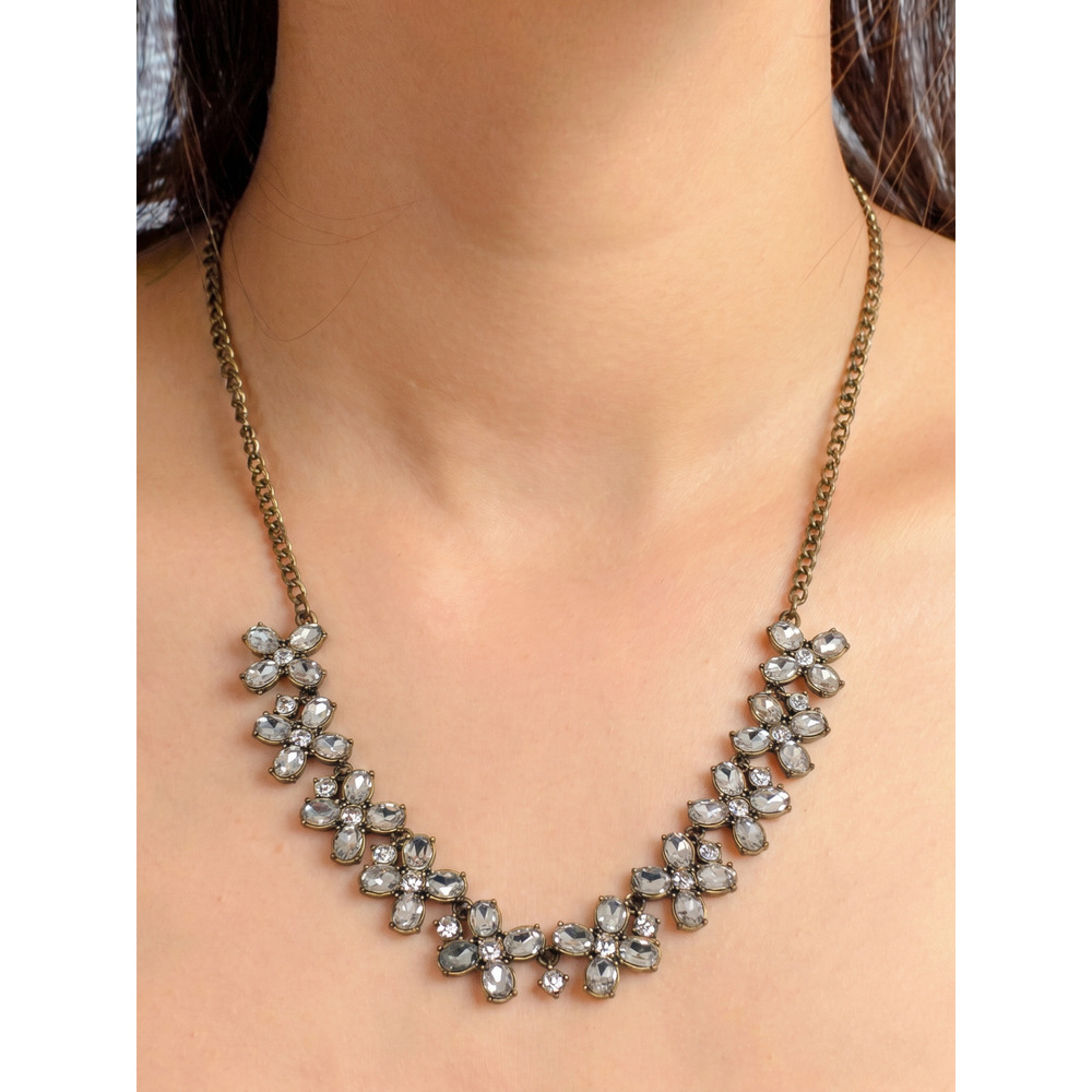 J. Crew Statement Necklace Glass Crystal Rhinestone 26" Bronze Tone Chain